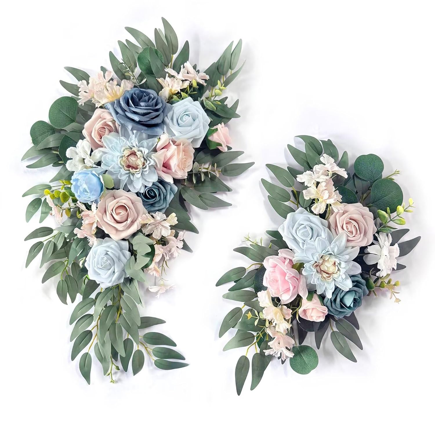Artificial Flower Swag, Wedding Welcome Sign Floral Swag Blue Pink Flowers For Backdrop Decoration Wedding Arch Flower Arrangements Ceremony And Reception Decor