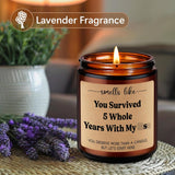 5Th Wedding Anniversary Candle - 5 Year Marriage Wood Themed Gifts For Husband Wife, 5 Year Anniversary Candle Gifts For Him Her - 5Th Anniv. Funny Present For Couple, Women, Men, Bf, Gf