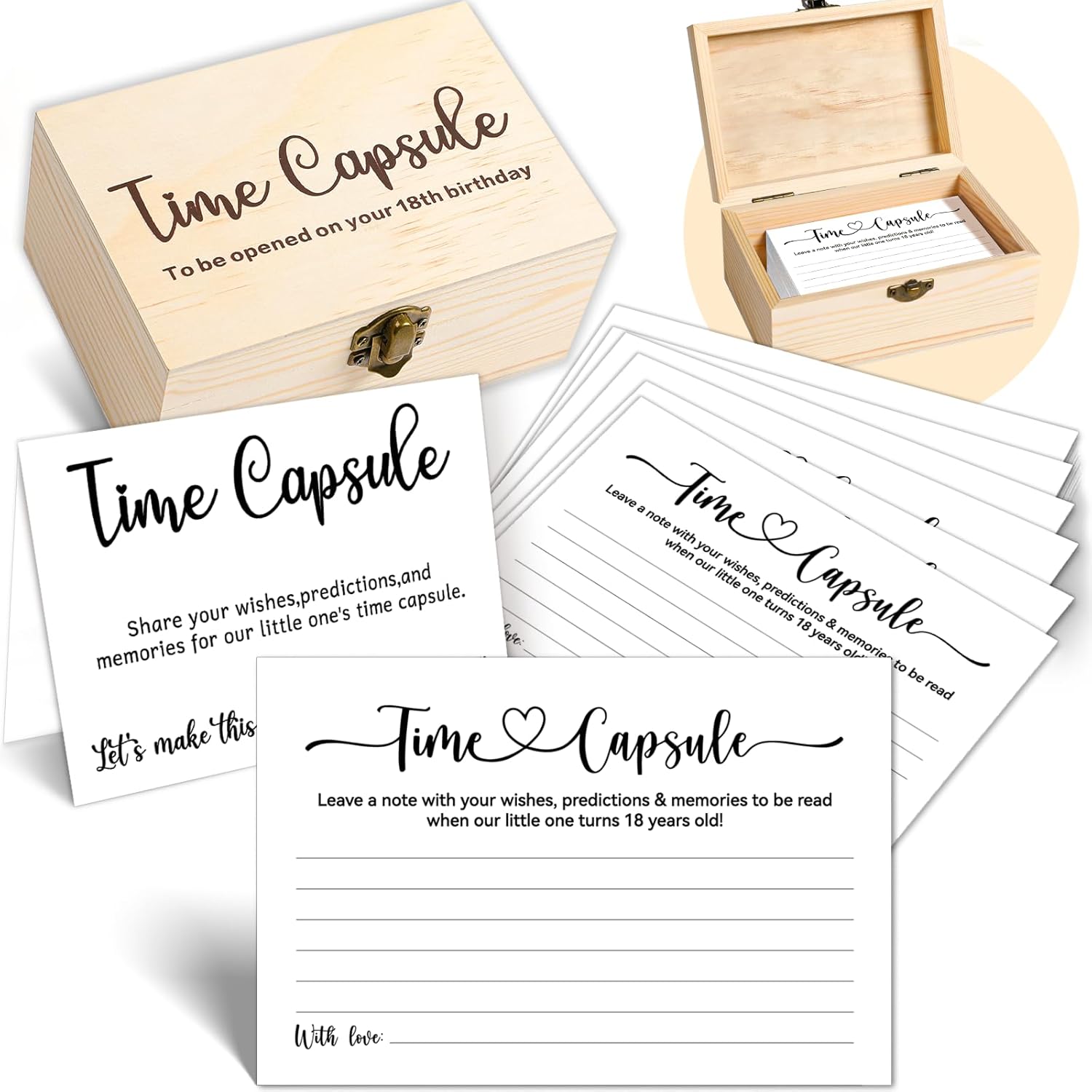 Time Capsule Box 1St Birthday, Baby Time Capsule Box For First Birthday Party Games, 50Pcs Advice And Wishes Cards Gift Keepsake Box For Baby Shower Games Decorations