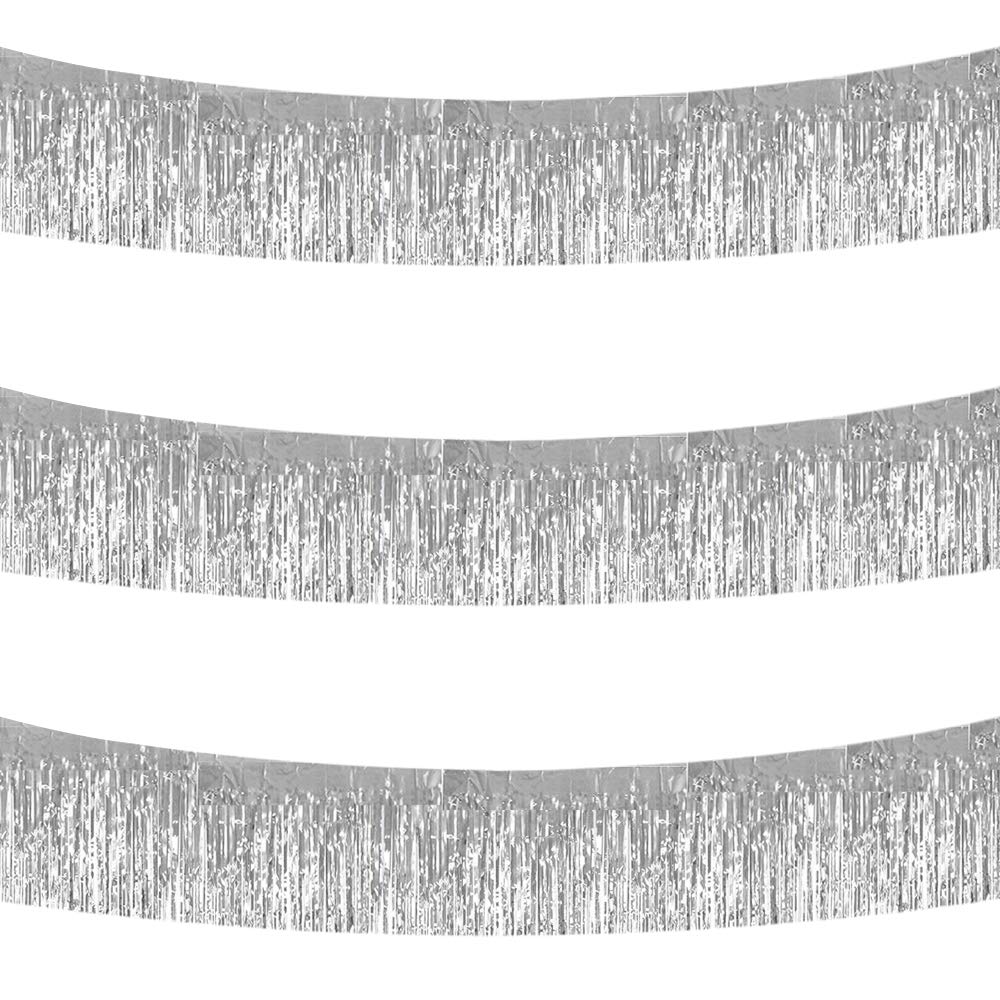 Silver Fringe Garland Banner 3Pack 30ft Wall Tinsel Foil Streamers