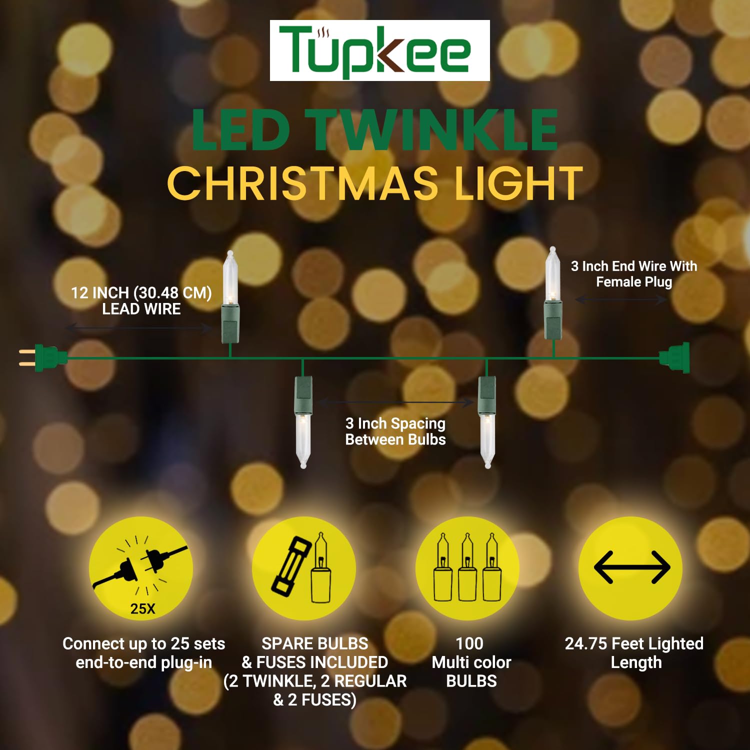 Christmas Led Random Twinkle Lights - 16 Of 100 Bulbs Twinkle - Led Warm White Christmas Tree Lights - Indoor Outdoor –