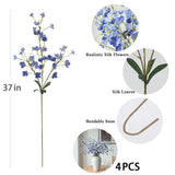 4Pcs Blue Pear Blossom Artificial Flower 37" Fake Silk Flowers With Stem Faux Flowers Bouquet For Vase Table Centerpieces Arrangements Home Decor Wedding Decorations (Blue)