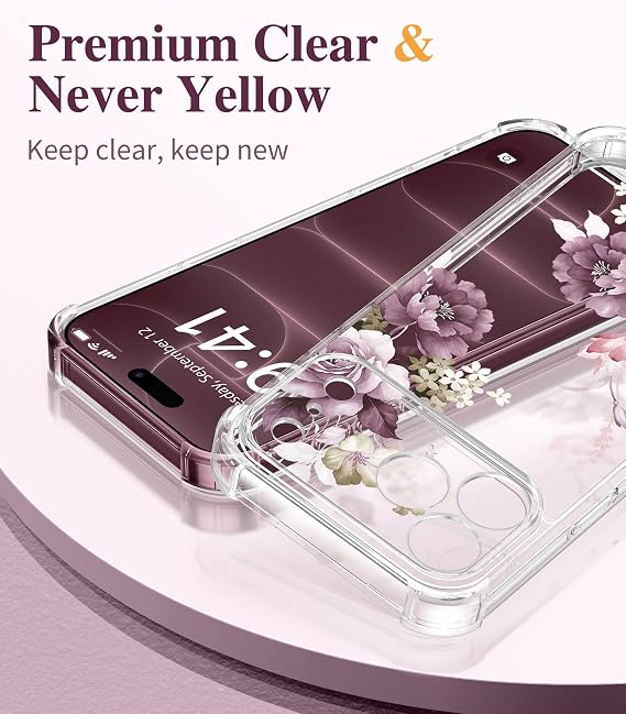 Floral Clear Slim Case for iPhone 18 Pro and iPhone 17 Pro Protective Women Phone Cover