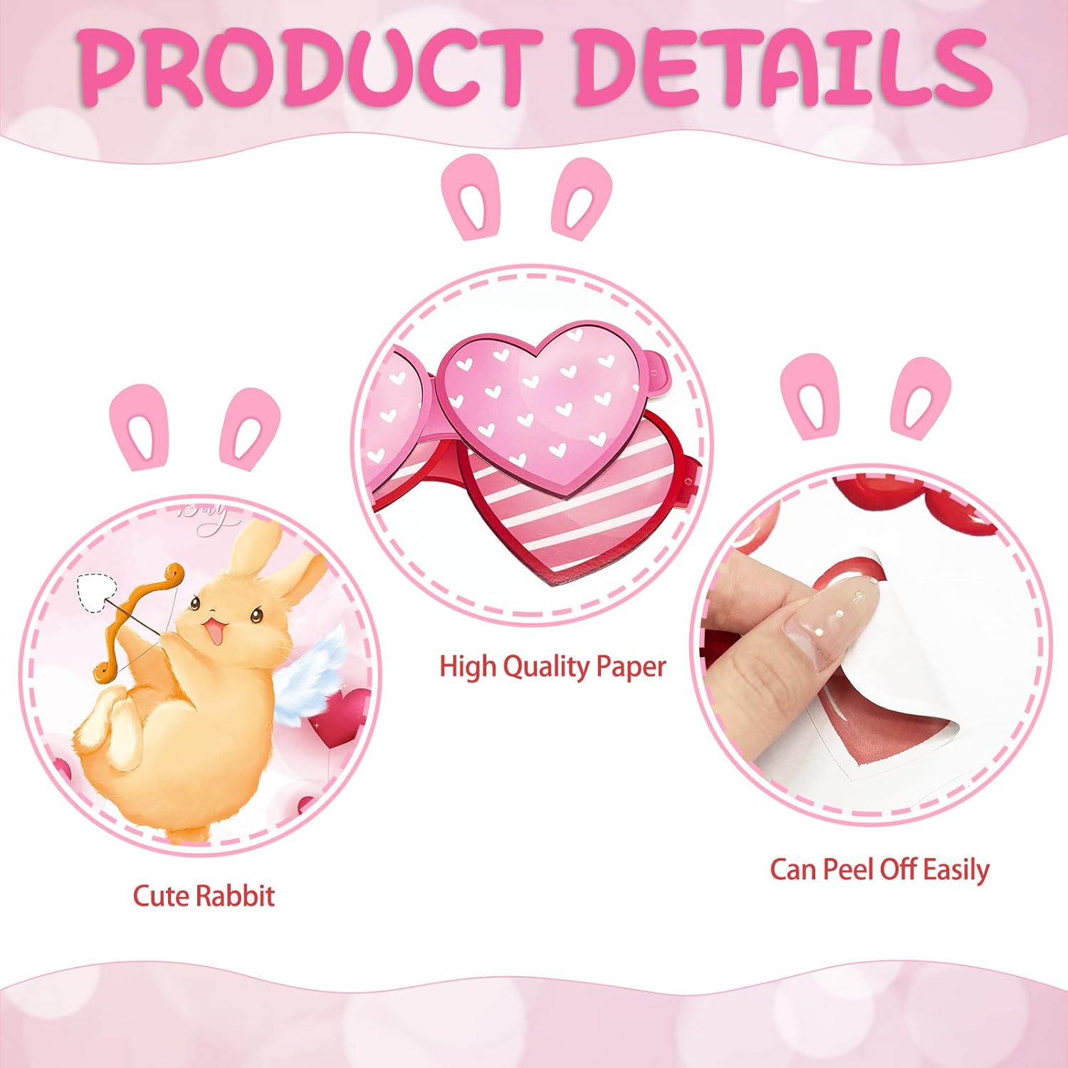 Valentines Game Pin The Heart On Rabbit Poster Game With 24 Stickers Valentine'S Party Decorations Cute Bunny Engagement Wedding Birthday Favor Supplies
