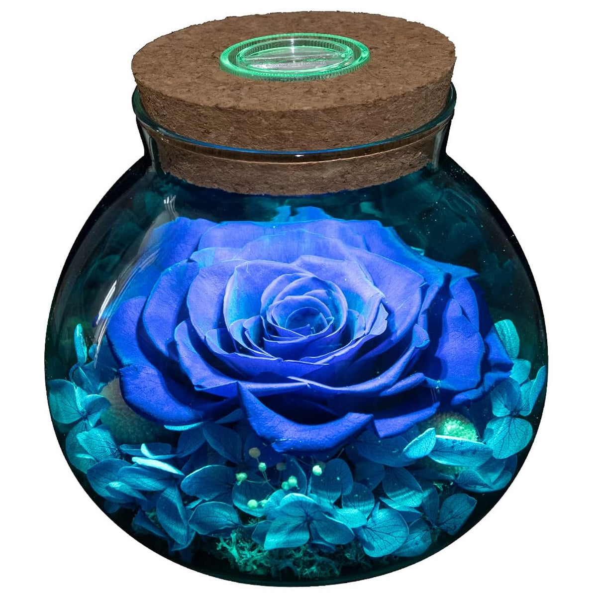 Preserved Real Roses With Colorful Mood Light Wishing Bottle, Eternal Rose?Never Withered Flowers, Table Decor,Christmas Anniversary Valentine'S, Blue 4.3Inch, 1Pcs