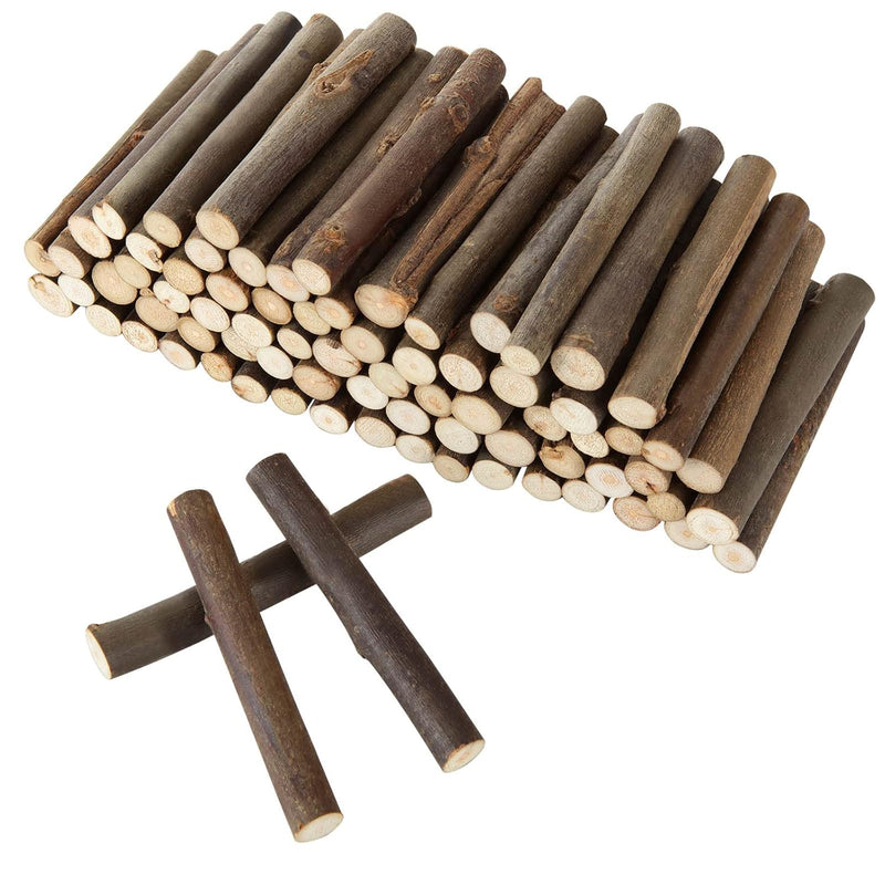 100Pcs Wood Sticks For Crafts 4”, 0.4-0.6 Inch In Diameter, Wood Log Sticks, C