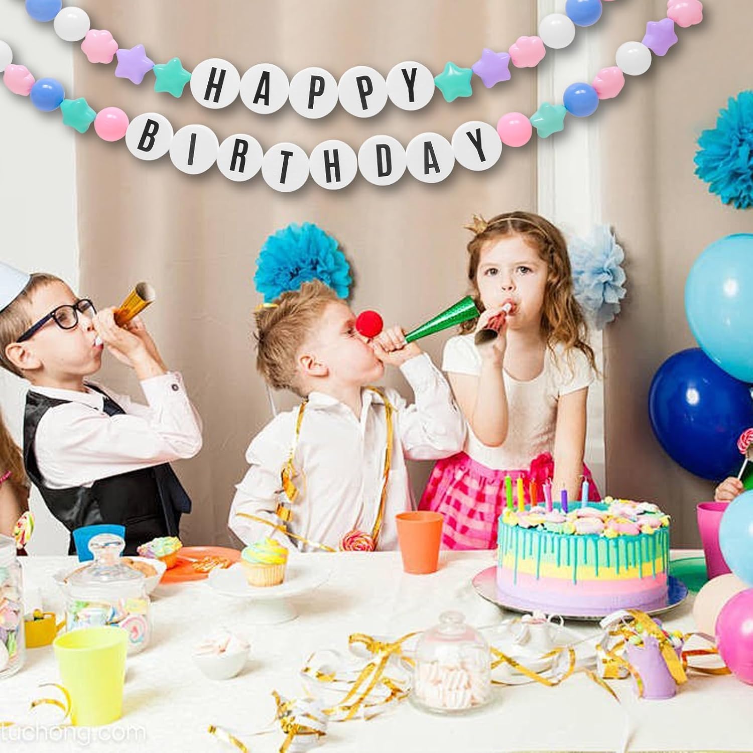 Diy Friendship Bracelet Birthday Banner Garland - 3D Music Fans Birthday Decoration For Birthday, Christmas, Theme Party Supplies, Disco Prom Supplies (Macaron)