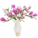 Magnolia Flowers Artificial Branches With Realistic Buds & Leaves - Fake Floral 26.5 Inch Stem For Premium Home Office Hotel Decor Decoration (6, 3Pink+3Purple)