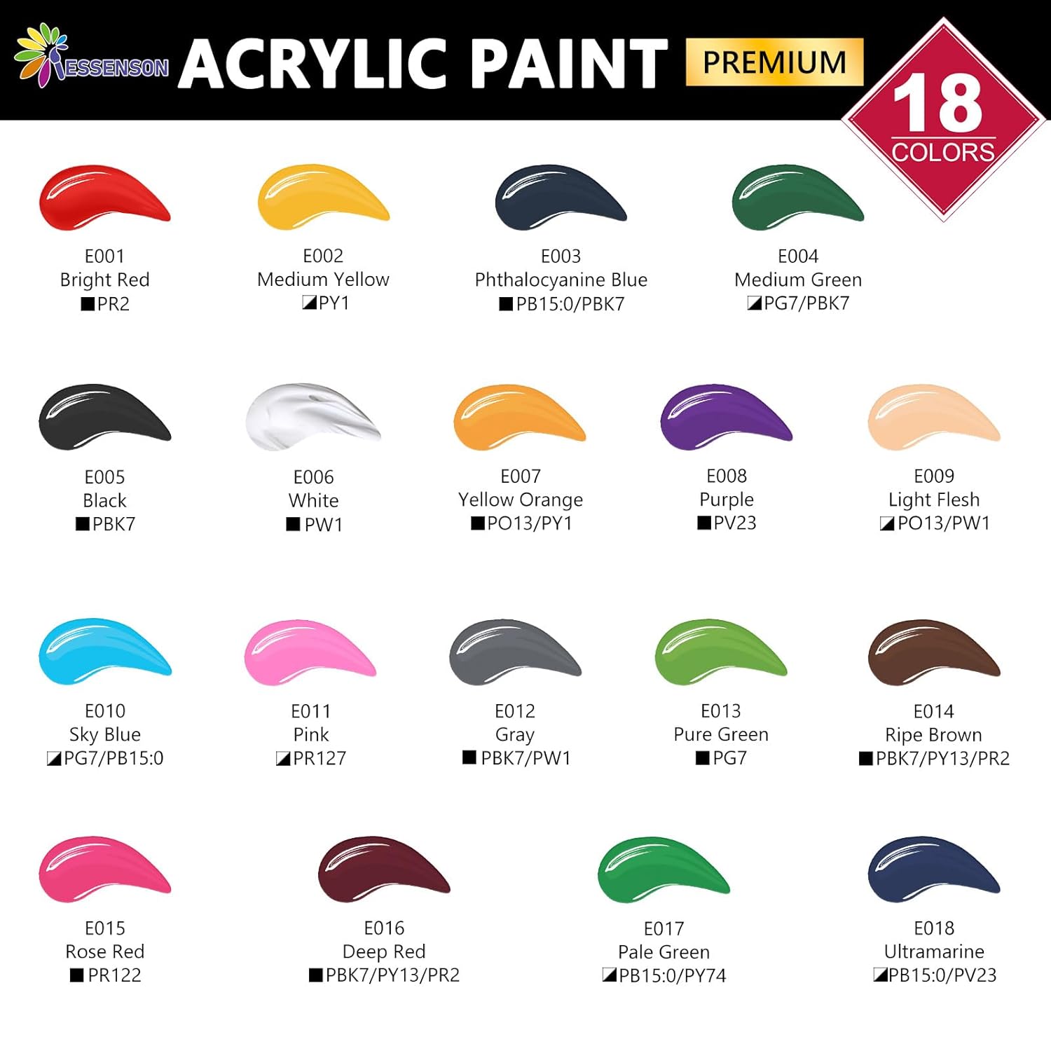Acrylic Paint, 18 Colors Acrylic Paint Set, 2Oz/59Ml Bottles, Premium Paints For Artists, Kids, Beginners And Adults On Canvas Rocks Wood Ceramic Fabric