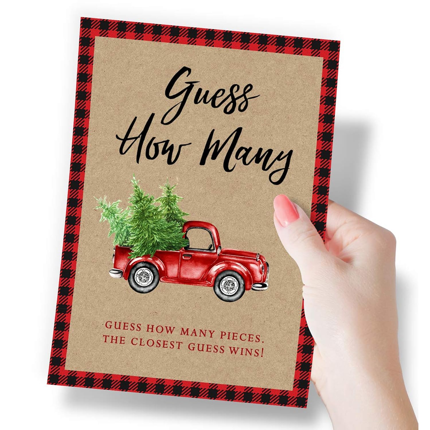Christmas Party Game - Candy Jar Guessing Activity For A Families And Large Groups, Includes 50 Cards And Matching Sign