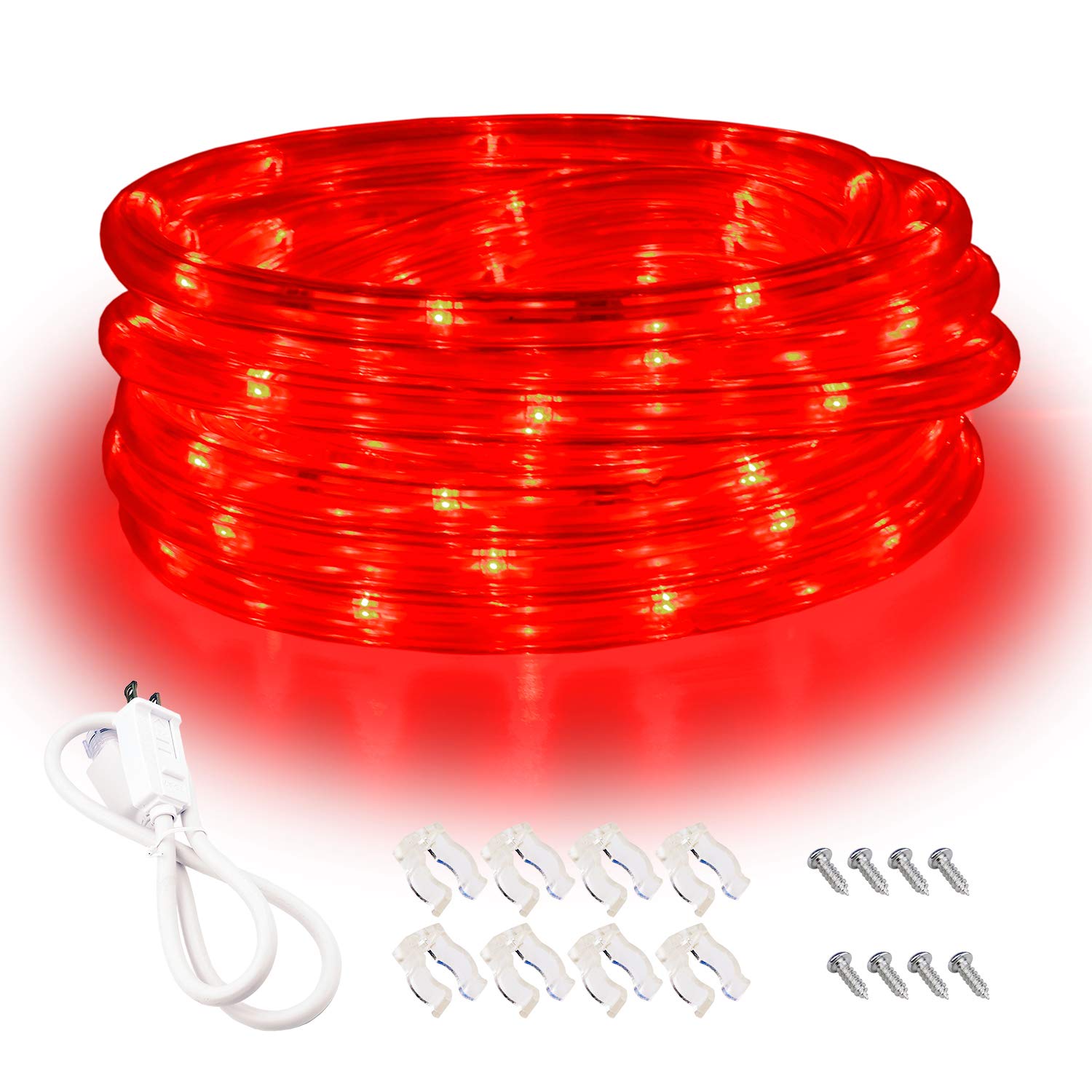 Red Led Lights, 16Ft Rope Lights, Flexible And Connectable Strip Lighting, Waterproof For Indoor Outdoor Use, 360 Beam Angle, High Brightness For Home Christmas Thanksgiving Halloween