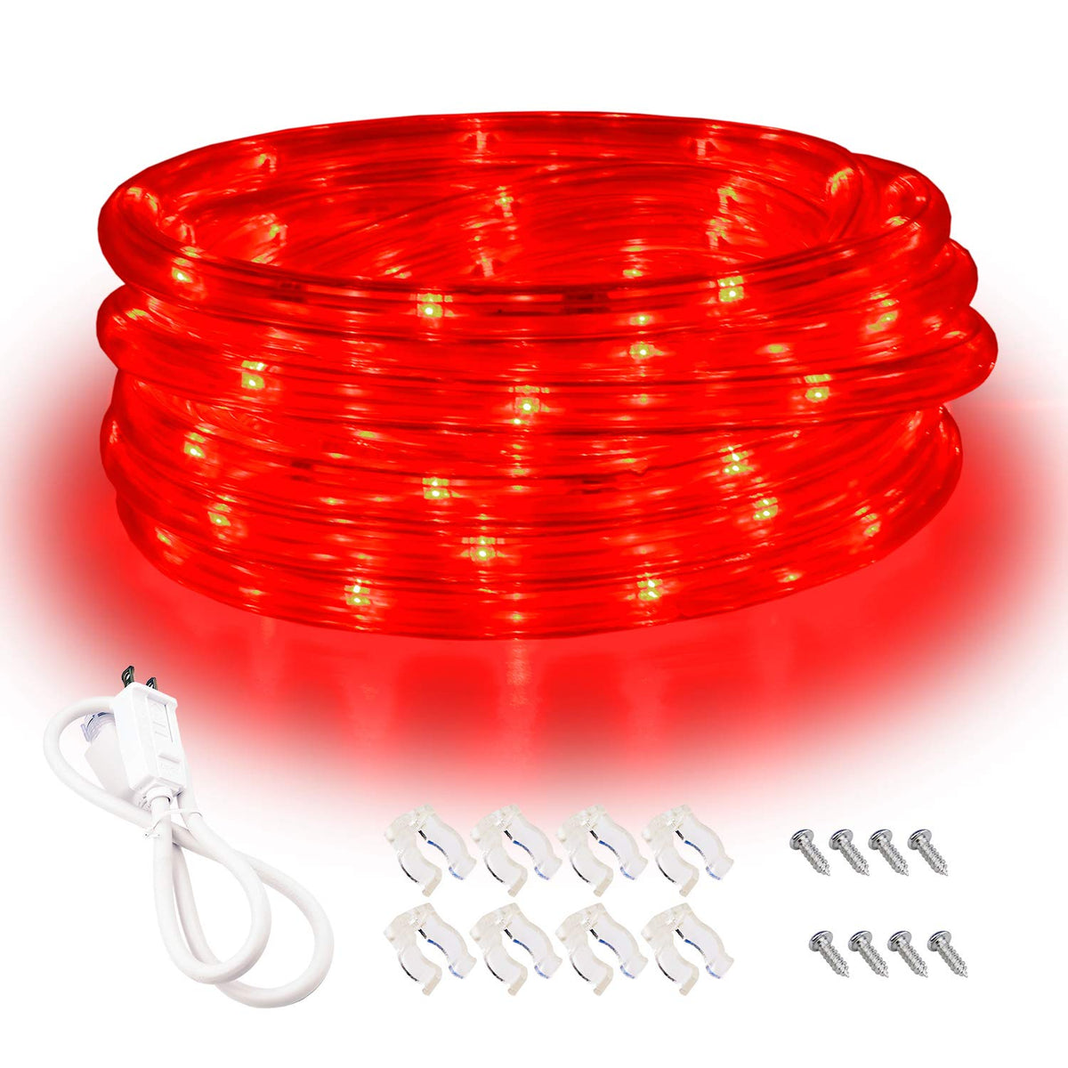 Red Led Lights, 16Ft Rope Lights, Flexible And Connectable Strip Lighting, Waterproof For Indoor Outdoor Use, 360 Beam Angle, High Brightness For Home Christmas Thanksgiving Halloween