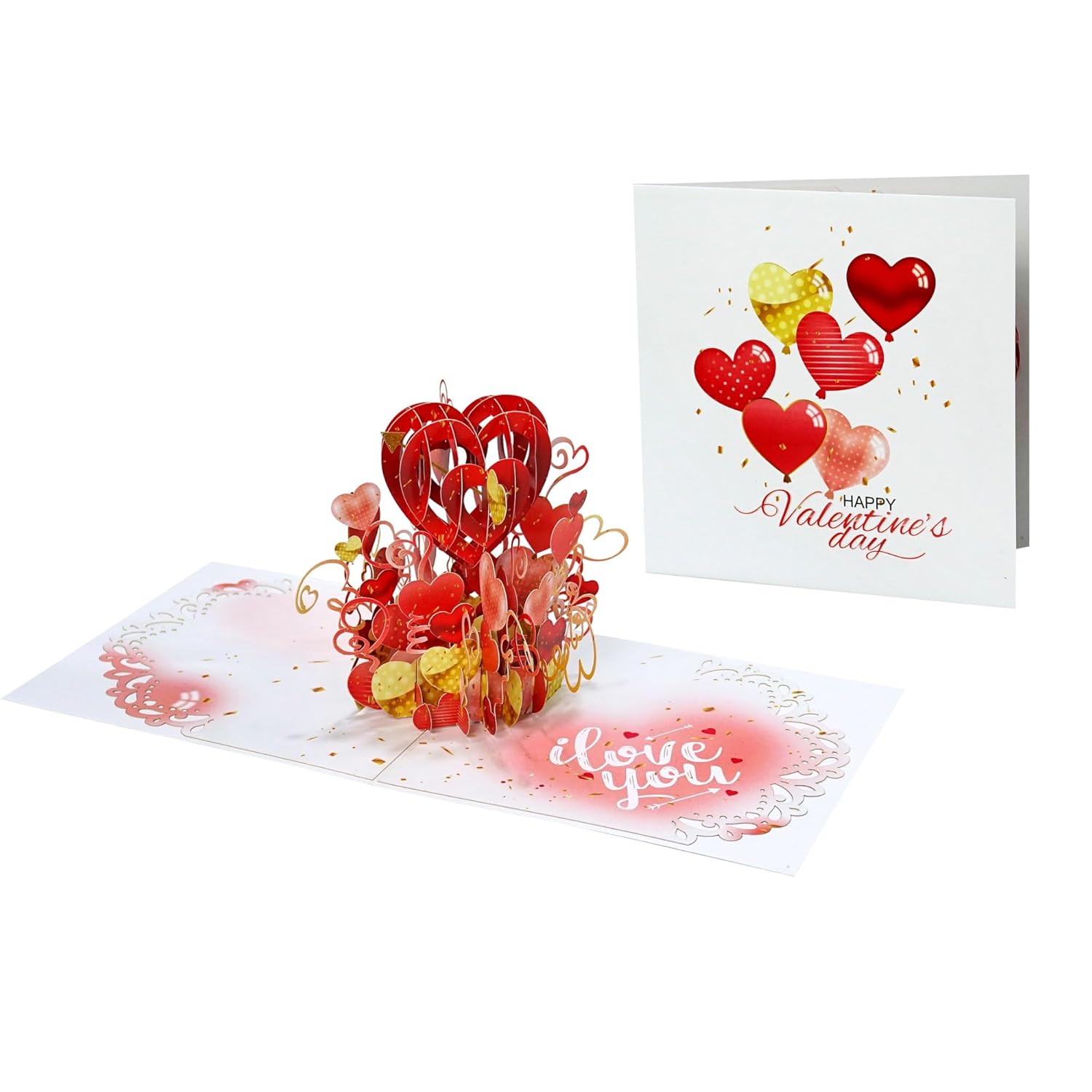 3D Heart Balloon Pop Up Card With Notecard – Romantic I Love You Valentine Anniversary Greeting – Thinking Of You Keepsake For Wife Girlfriend Women – 6 X 6 Inch