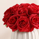 Artificial Flowers Silk Roses Fake Bridal Wedding Bouquet For Home Garden Party Floral Decor 10 Pcs (Red Curved Stem)