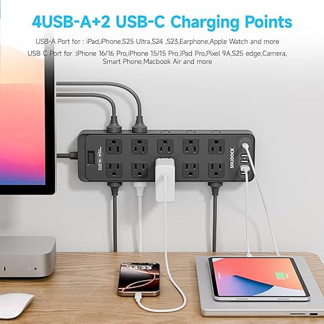 Heavy Duty Surge Protector Power Strip 20 Outlets USB Ports 6FT Extension Cord 15A