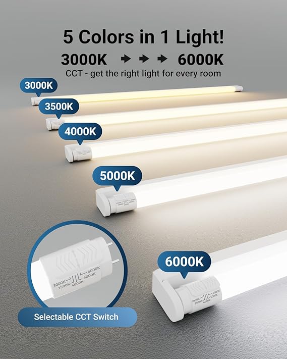 6 Pack 4FT T8 LED Bulbs 18W 2200LM Selectable CCT Ballast Bypass Fluorescent Replacement
