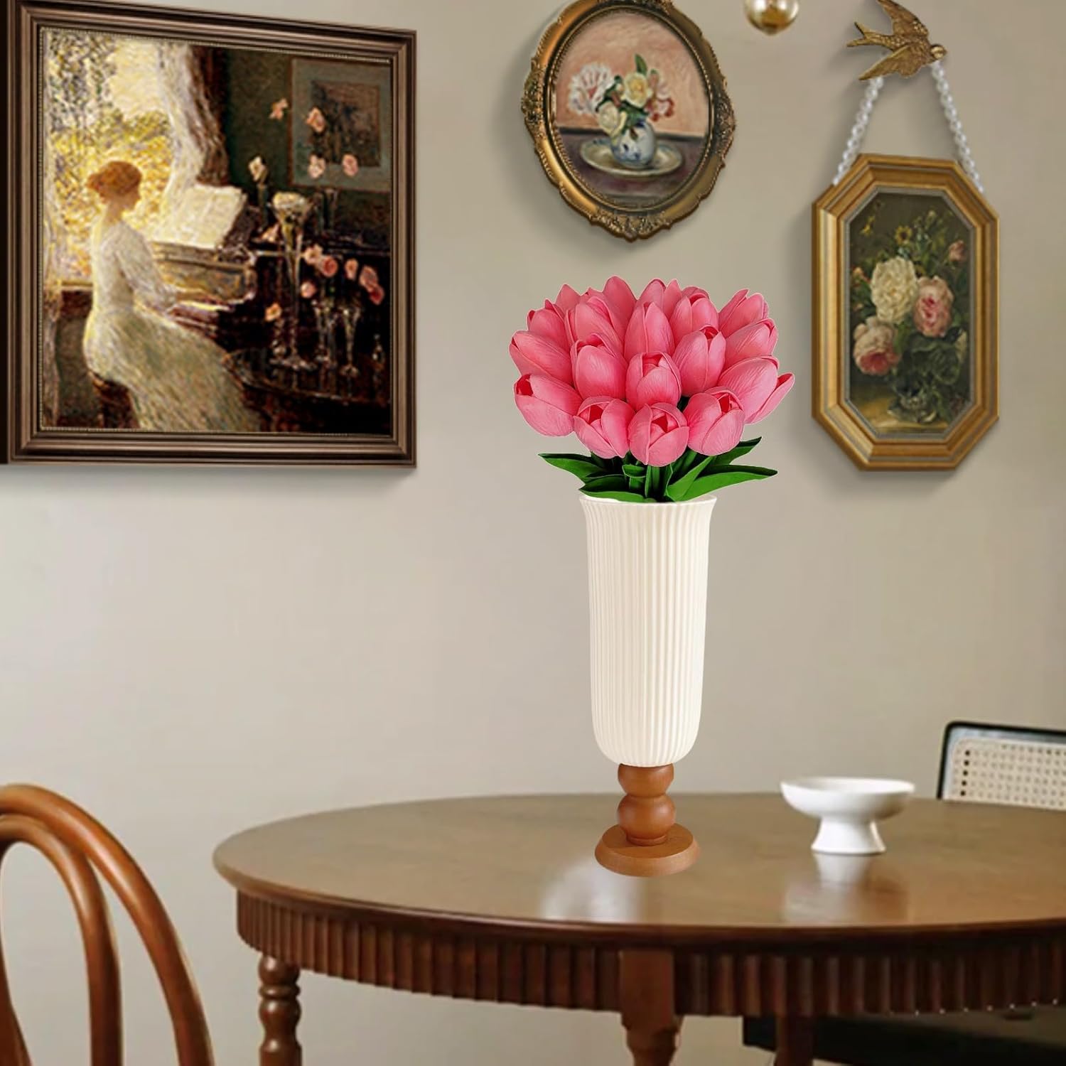 20Pcs White Flowers Artificial Silk Tulips Fake Flowers 13.5" For New Year Spring Easter Mother'S Day Valentine’S Day Wedding In Bulk Home Garden Office Decorations (Peach Pink)