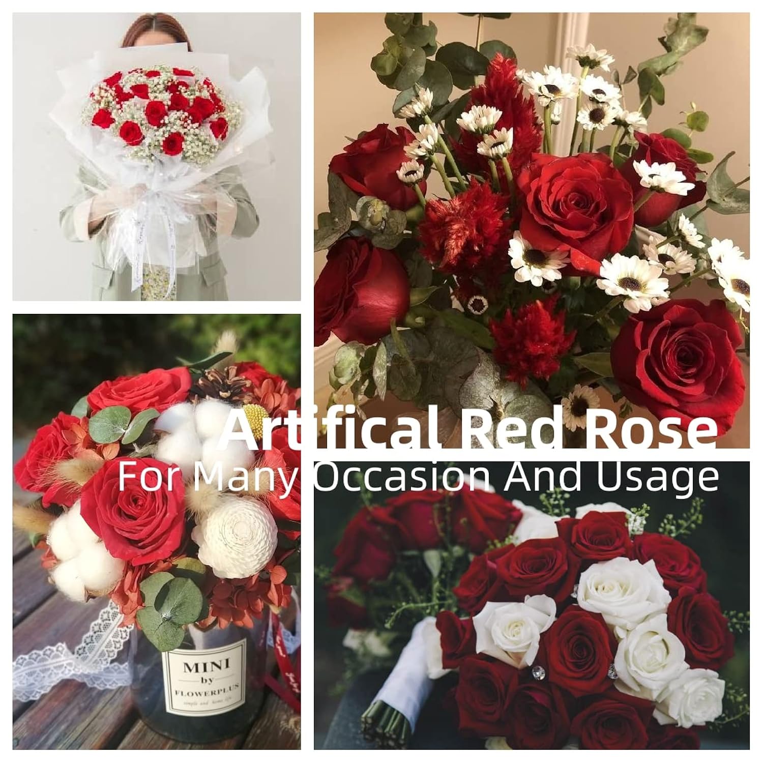 Red Rose Artificial Flowers, 1Pc 17" Single Red Rose For Valentine'S Mother'S Day Home Decor Centerpieces Party Wedding Anniversary Decorations
