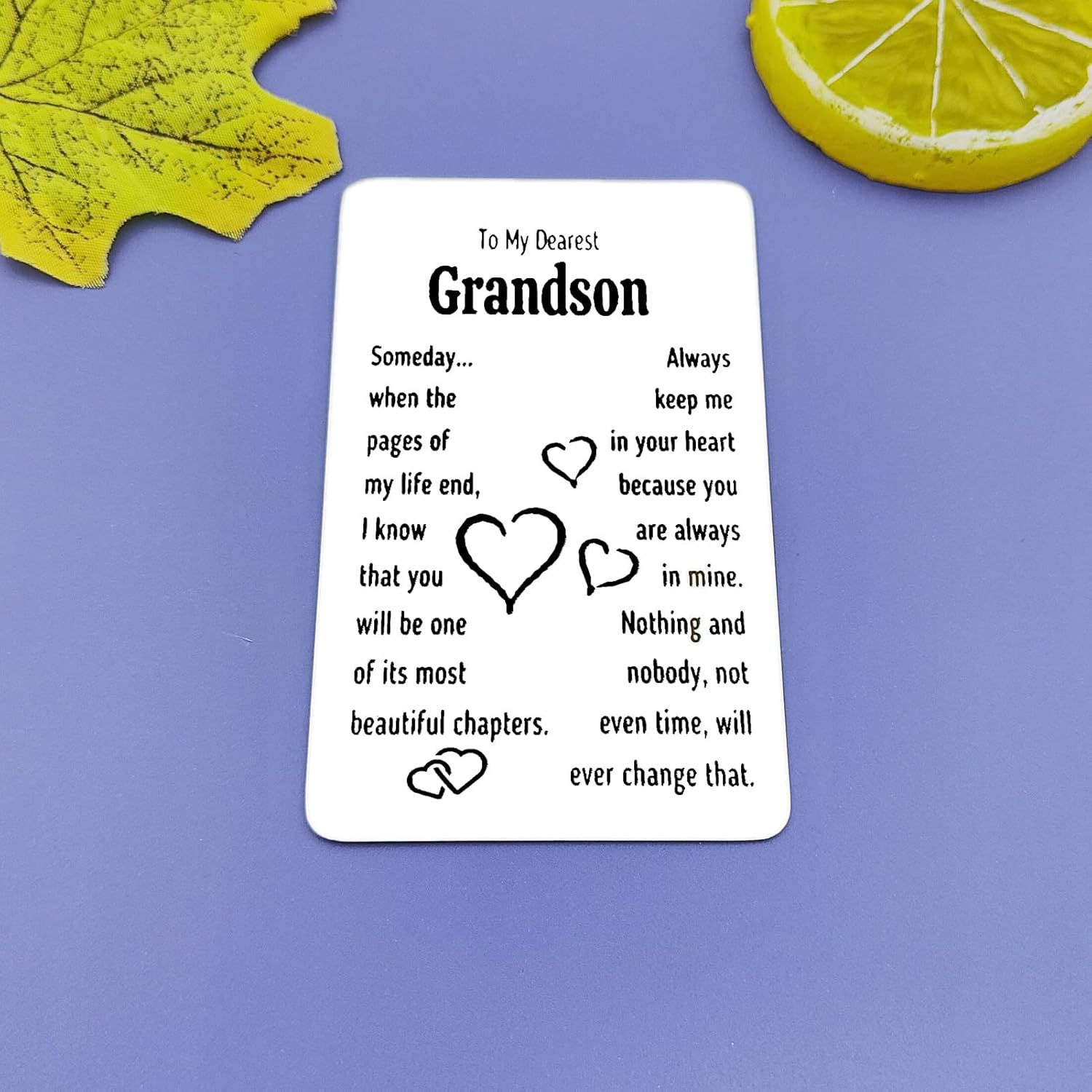 Grandson Birthday Graduation Christmas Thanksgiving Wedding Gift Engraved Wallet Insert Card, Silver, 55X86Mm