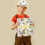 Construction Birthday Wrapping Paper For Boys - Gift Wrap With Dump Truck Excavator And Birthday Boy Lettering For Kids’ Birthday, Baby Shower - 28X40 Inches, 4 Folded Sheets