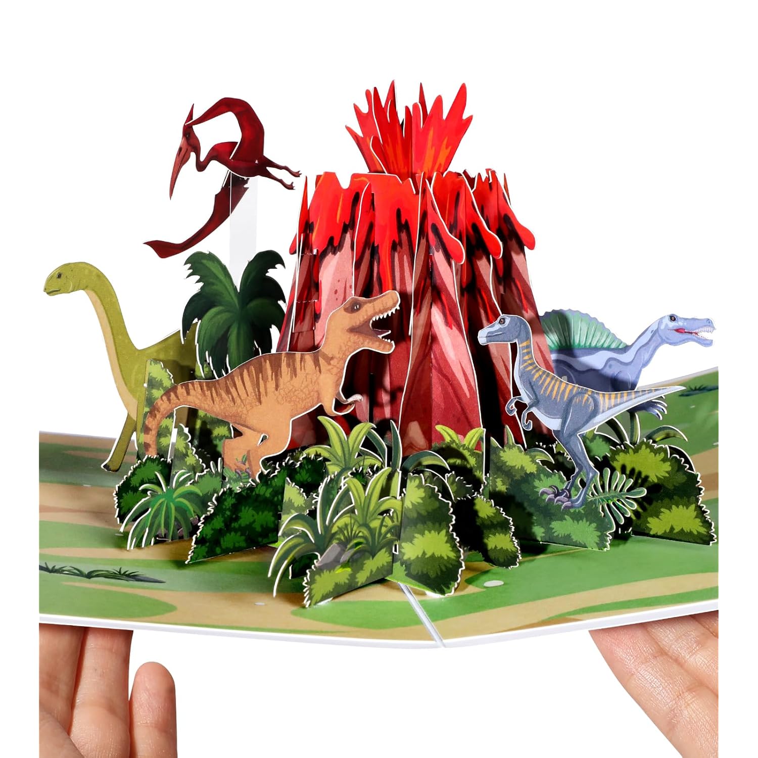 Dinosaur Pop Up Card With Envelope - 3D Pop Up Greeting Card For Valentines Birthday Easter And All Occassion For Kids Boy Children Men Friends Boyfriend Dino-Lovers Funny Volcanic Eruption