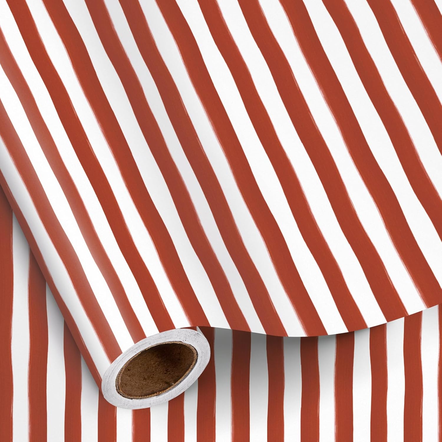 Red And White Striped Wrapping Paper Roll, Mini Roll, Watercolor Brushstroke Stripe Design Gift Wrap Paper For Christmas, Holiday, Birthday, Valentine'S Day, Anniversary, 17 Inches X 16.4 Feet