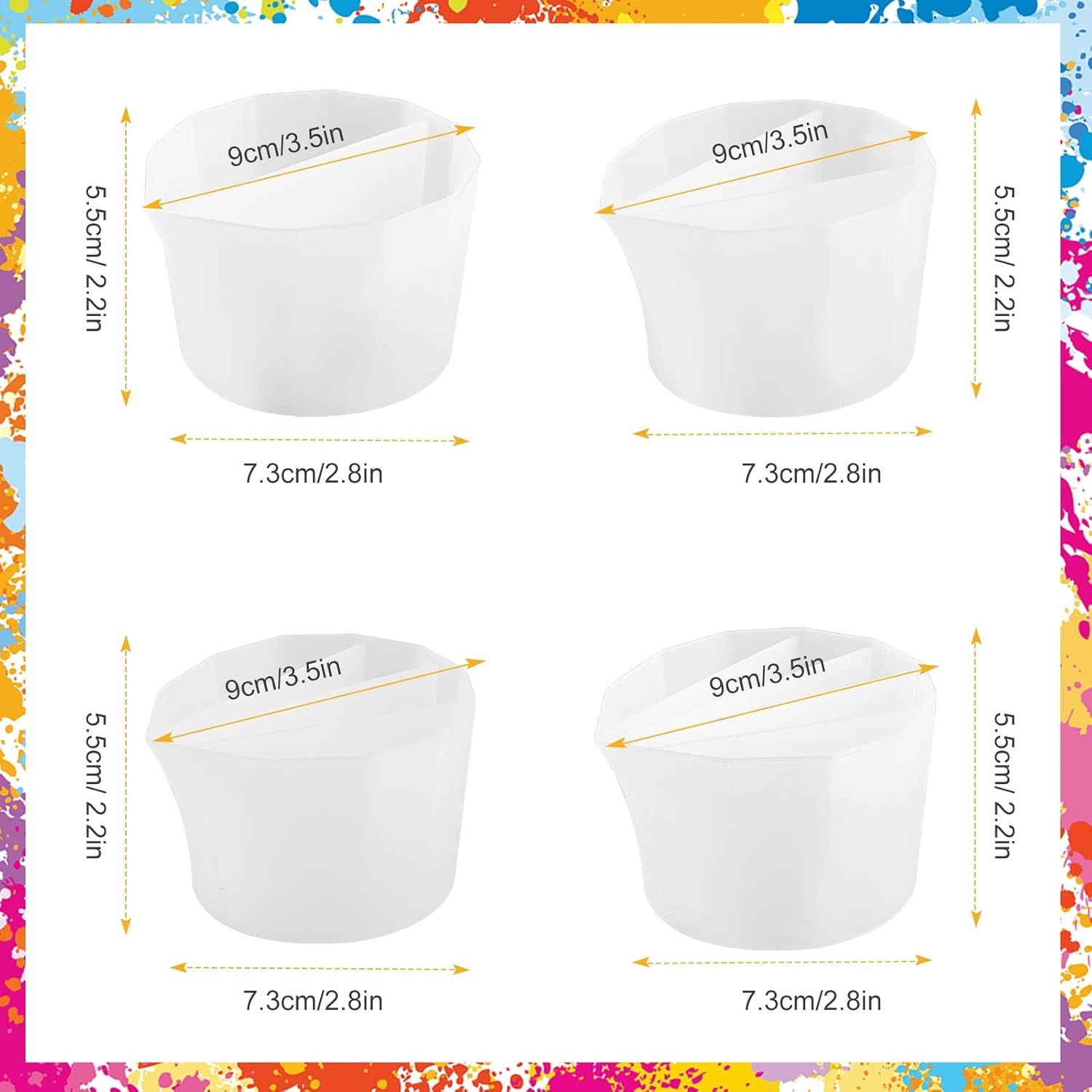4 Pcs Split Cups For Paint Pouring, Silicone Split Cup Fluid Art Split Cup Resin Pouring Painting Tools Reusable Paint Pour Split Cup With Channels Dividers