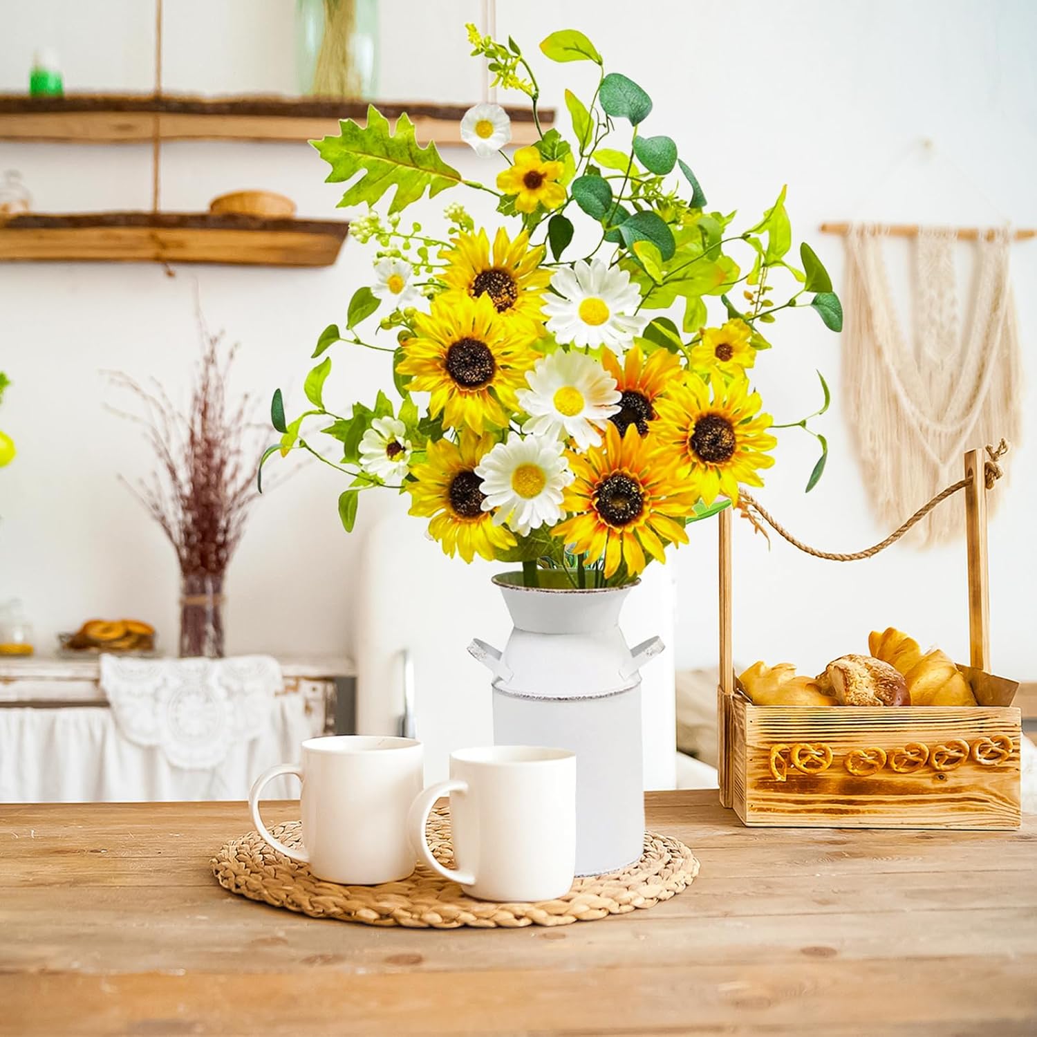 23.5" Faux Flowers In Vase, Silk Sunflower Artificial Flowers With Metal Pot Fake Sunflowers With Vase Flowers Arrangement Centerpieces For Table Kitchen Dining Living Room Home Spring Decor