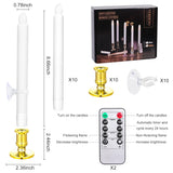 10 Pack Christmas Window Candles With Timer Remote, Battery Operated Window Candles, Electric Led Flameless Taper Candle With Holders/Suction Cups For Window Decor, Gold