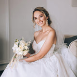 Wedding Bouquets For Bride Bridesmaid, White Champagne Artificial Roses Flowers Wedding Decoration (7.5In)