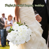 56 Heads White Silk Roses Artificial Flowers Bulk, Valentine Fake Velvet Roses Flower Arrangement, 8 Bouquet With Stems For Bridal Wedding Bridesmaid Bouquet Home Party Decor, 17.3 Inch