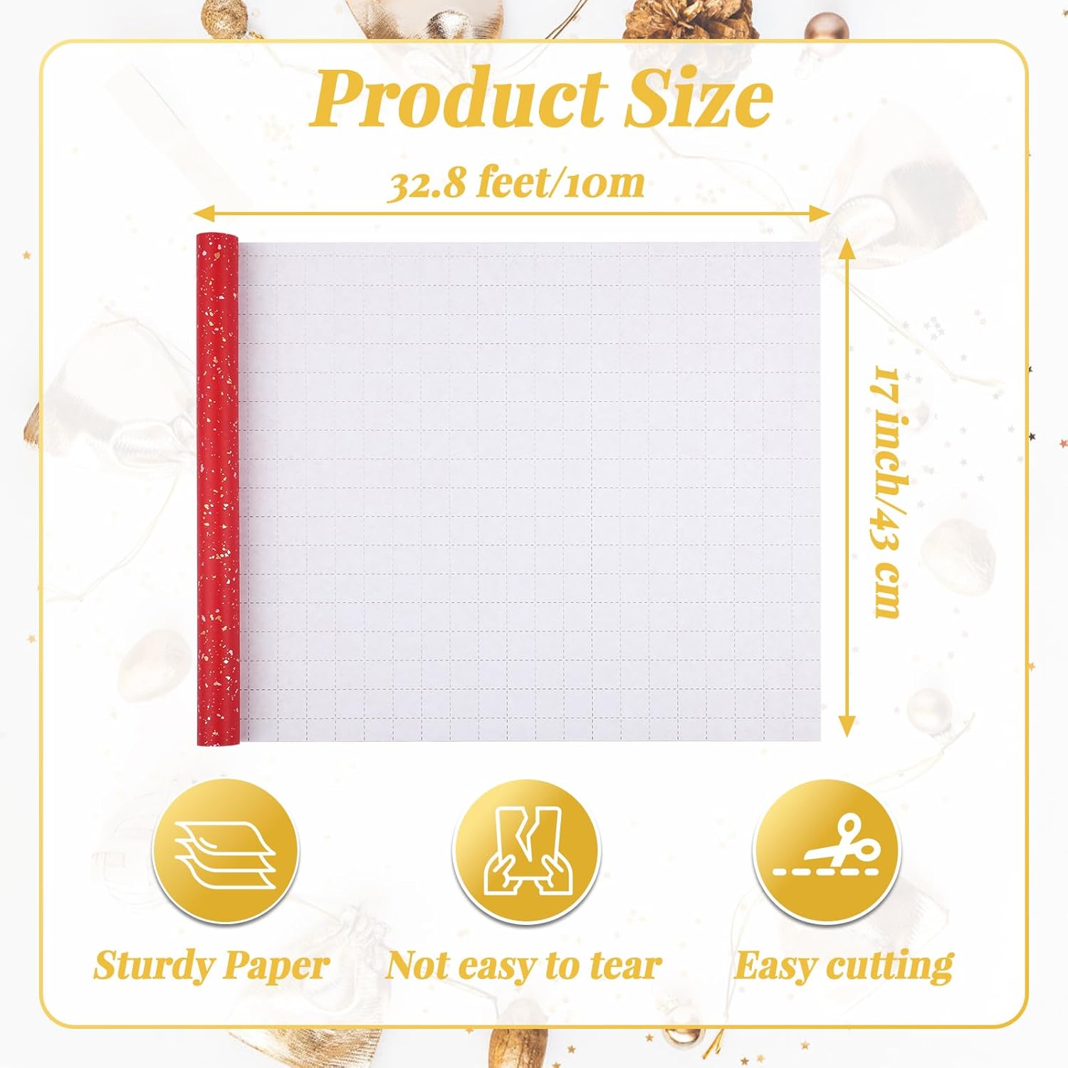 Red Wrapping Paper, 1 Roll 17 In X 32.8Ft Red Gift Wrap With 10Pcs Gold Pull Bows, Engagement Gifts Wrapping Paper Crafts Diy Bouquet Packaging For Wedding Birthday Holiday Bridal Party