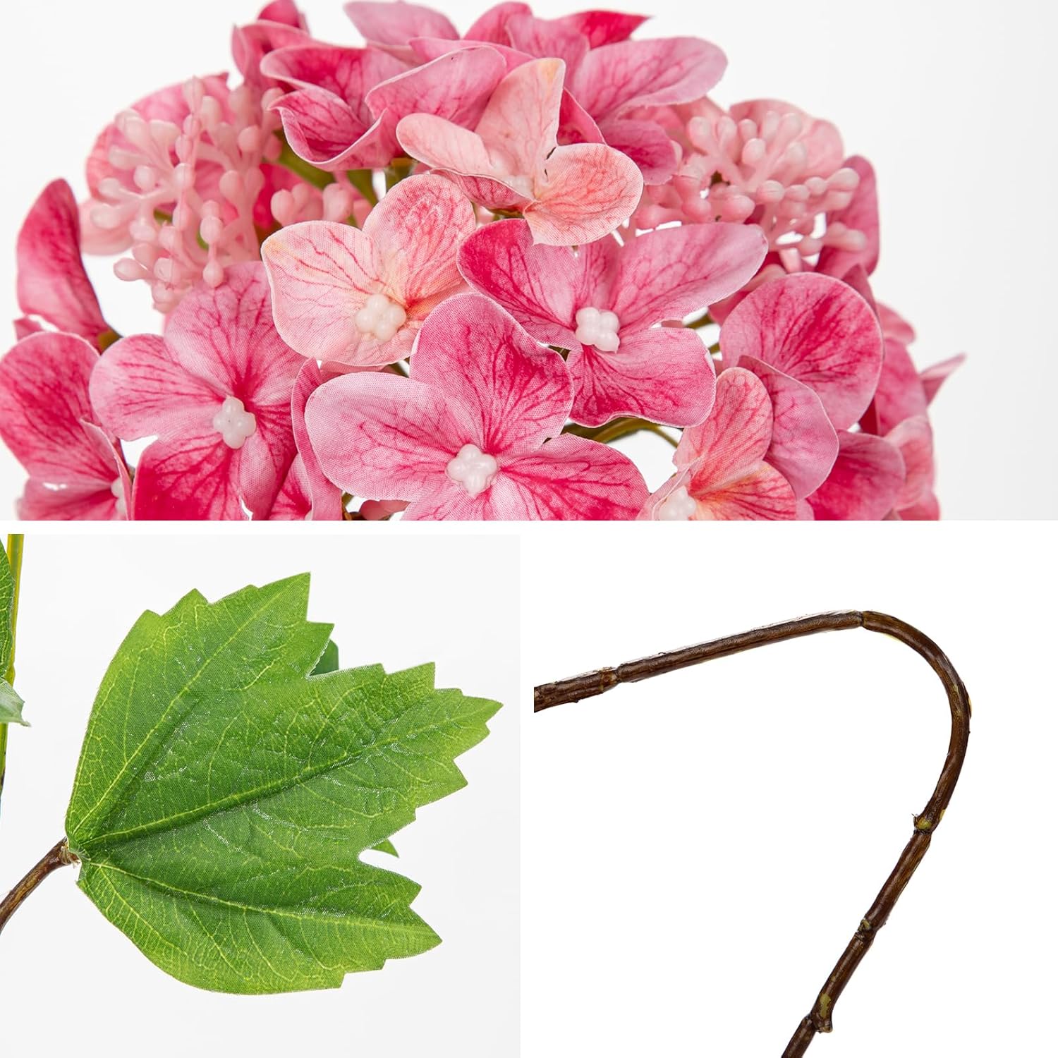 Real Touch Hydrangea Artificial Flowers 19” Tall Artificial Hydrangea Flowers Double-Headed Faux Hydrangeas, Pink Hydrangeas, Realistic Silk Hydrangea For Home Decor Weddings Arrangements-5 Branches