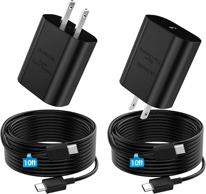 2 Pack 25W USB C Fast Charger with 10FT Type C Cable for Samsung Galaxy and iPhone