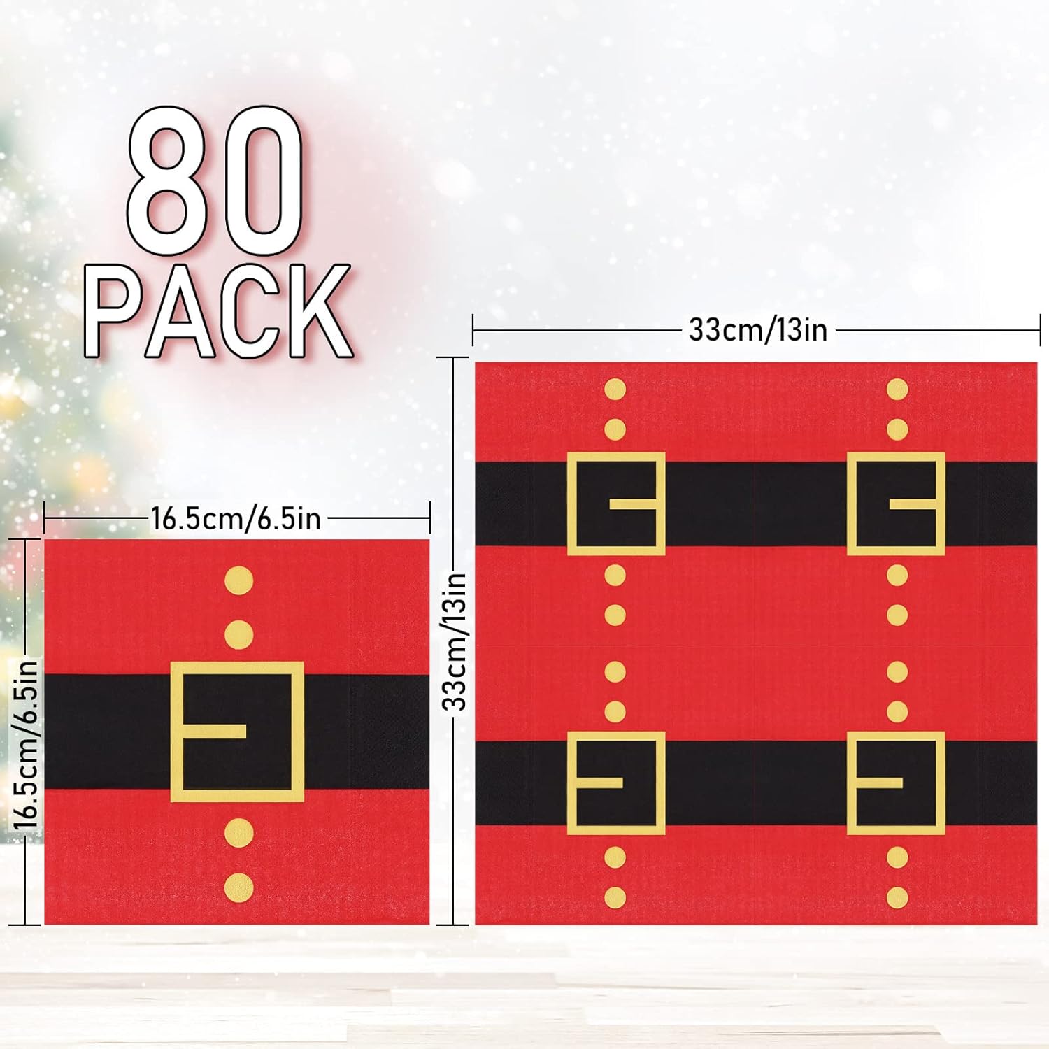 80 Pack Christmas Napkins 6.5 X 6.5 Inch Santa'S Belt Disposable Napkins Merry Christmas Dinner Napkins Holiday Paper Napkins For Xmas Winter Birthday Party Supplies Table Decoration