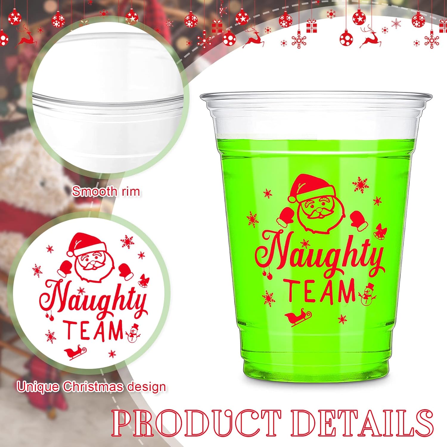 36 Pcs Christmas Party Cups Bulk 12 Oz Merry Christmas Disposable Clear Plastic Cups Naughty And Nice Printed Cup Party Supply For Beer Beverage Ice Cream Iced Coffee Snacks
