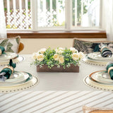 Centerpiece Table Decorations For Dining Room Farmhouse Table Centerpieces Decor Wood Tray With 3 Artificial Flowers And 2 Eucalyptus For Living Room Kitchen Table, 14.1" X 4.7" X 3.1"