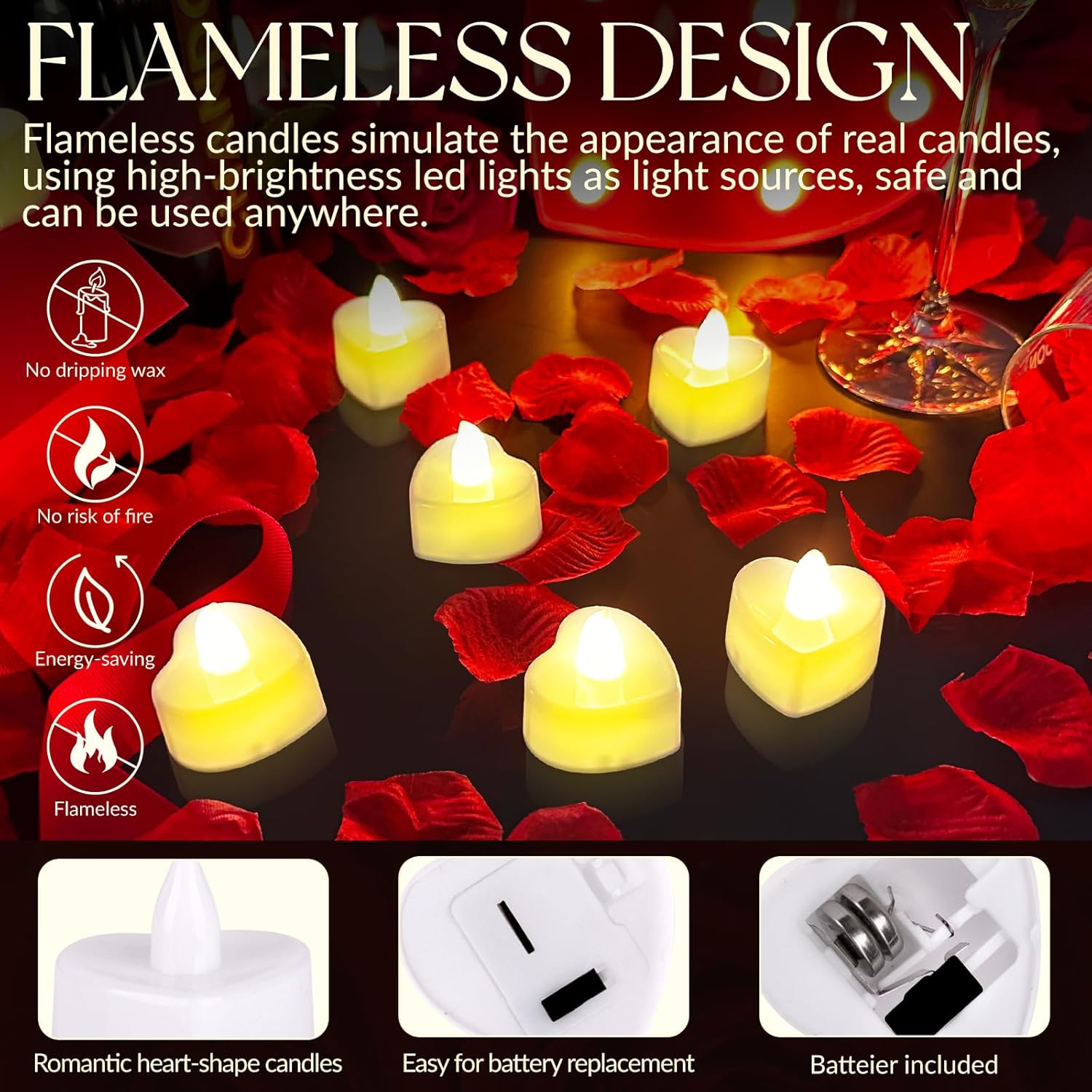 3000Pcs Red Rose Petals With 36Pcs Led Tea Lights Candles, Romantic Gifts For Her