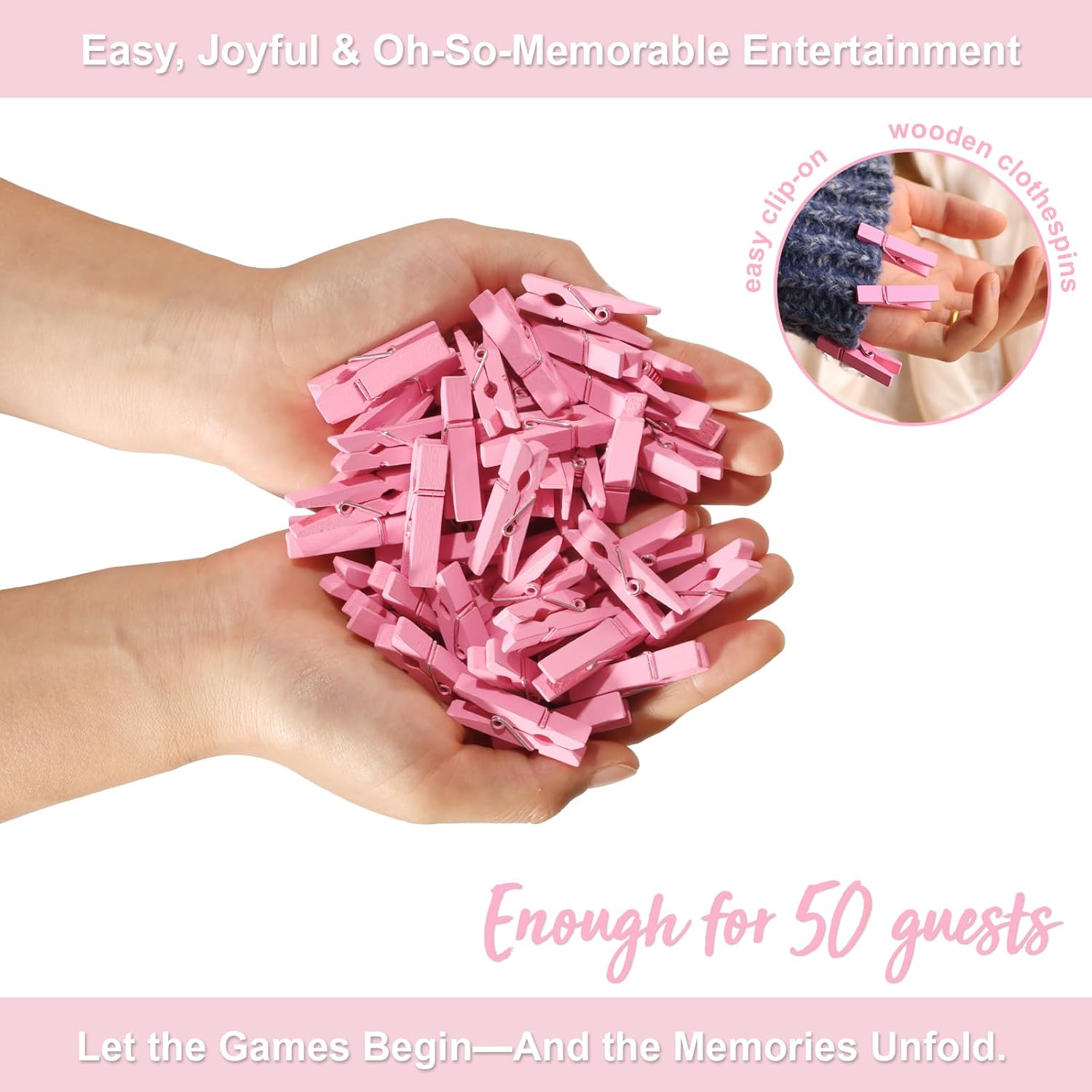 Baby Shower Games For Girl, Don'T Say Baby Game,1 Sign And 52 Mini Pink Clothes Pins, Baby Shower Clothespin Game (Don'T Say Baby Pink)