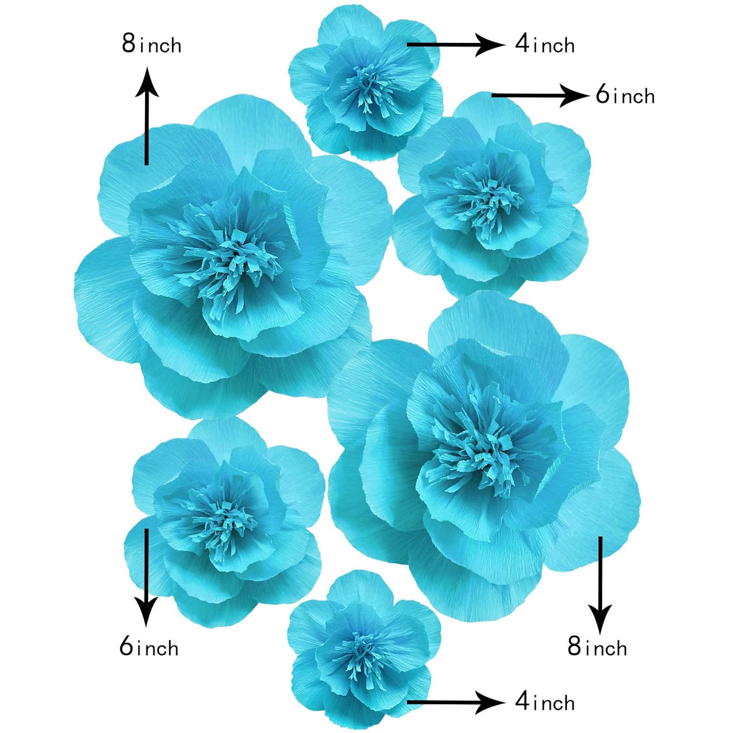 Paper Flowers Decoration For Wall 3D Artificial Flowers Home Decor Wedding Backdrop Baby Shower Bridal Shower Nursery Wall (Sky Blue Set 6)