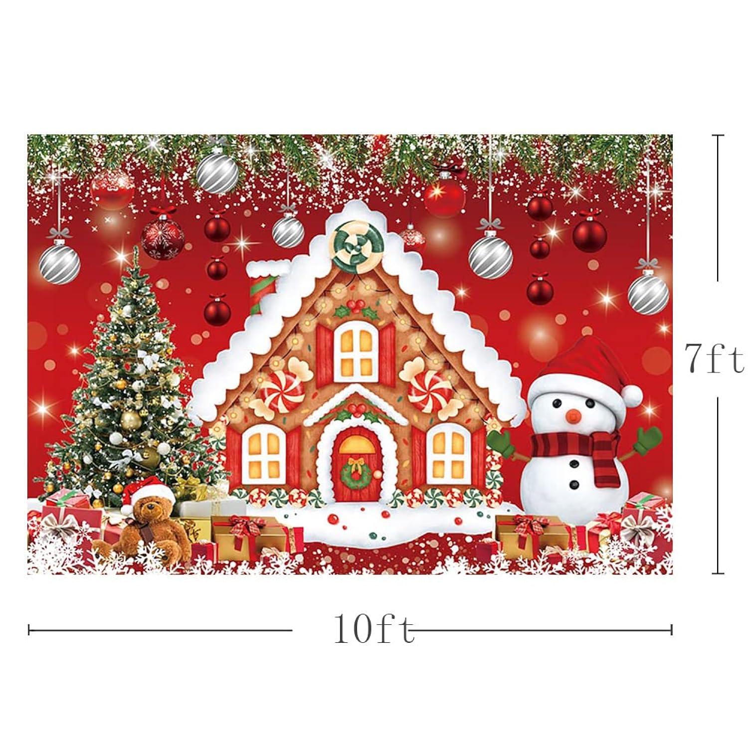 10X7Ft Christmas Gingerbread House Backdrop For Photography Winter Merry Xmas Tree Snowman Santa Party Decorations Supplies Baby Shower Birthday Banner Photography Background Photo Booth Props