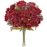 2 Bundles Artificial Fall Flowers Bouquet 18.8" Red Peony Hydrangea Fake Fall Floral Silk Flowers Autumn Faux Flower Arrangement For Home Wedding Table Centerpieces Thanksgiving Party Decor