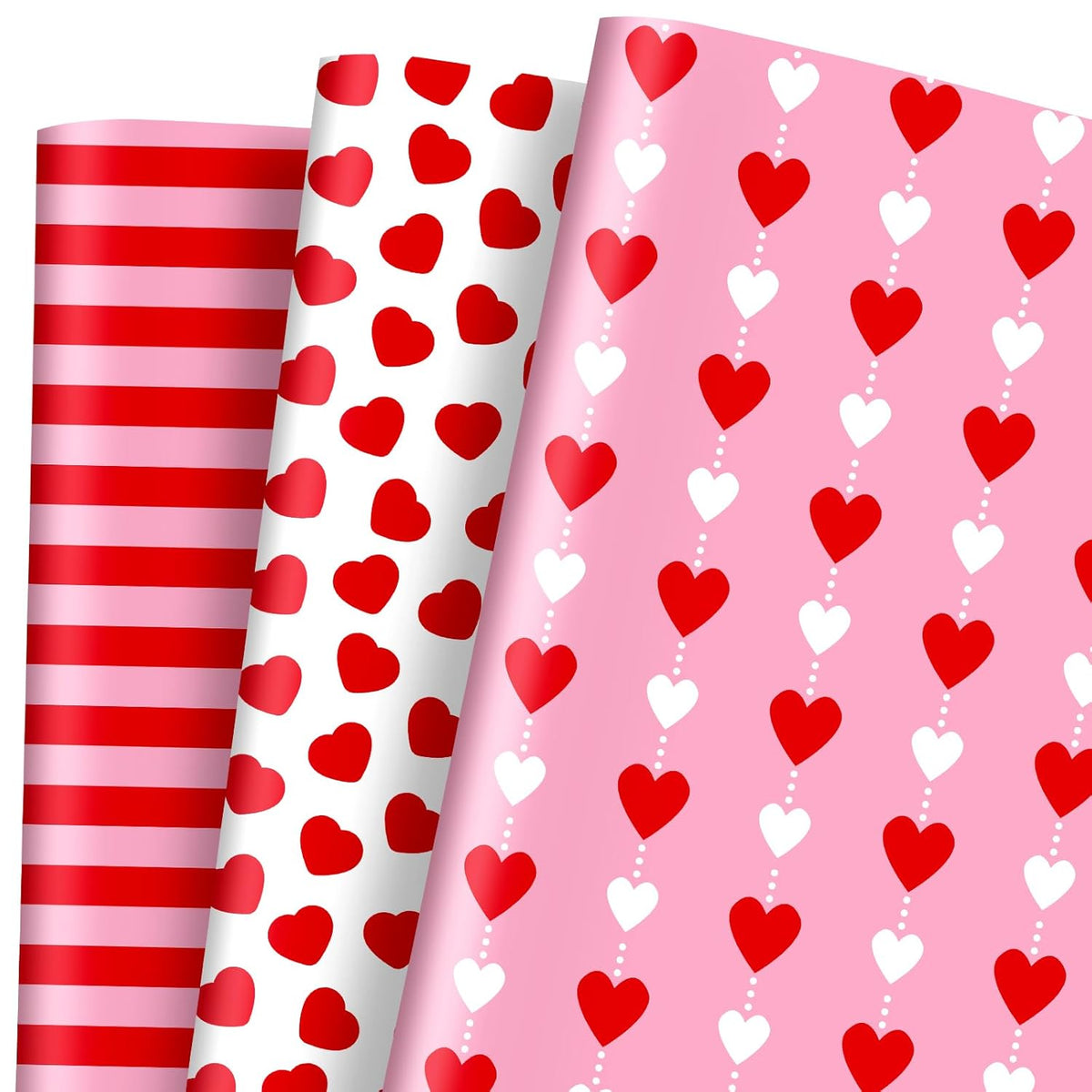 12 Sheets Valentine'S Day Wrapping Paper - Not Roll - Pink Red Heart Stripe Gift Wrap Paper Folded Flat For Diy Crafts Wedding Anniversary Party, 19.7 X 27.6 Inch