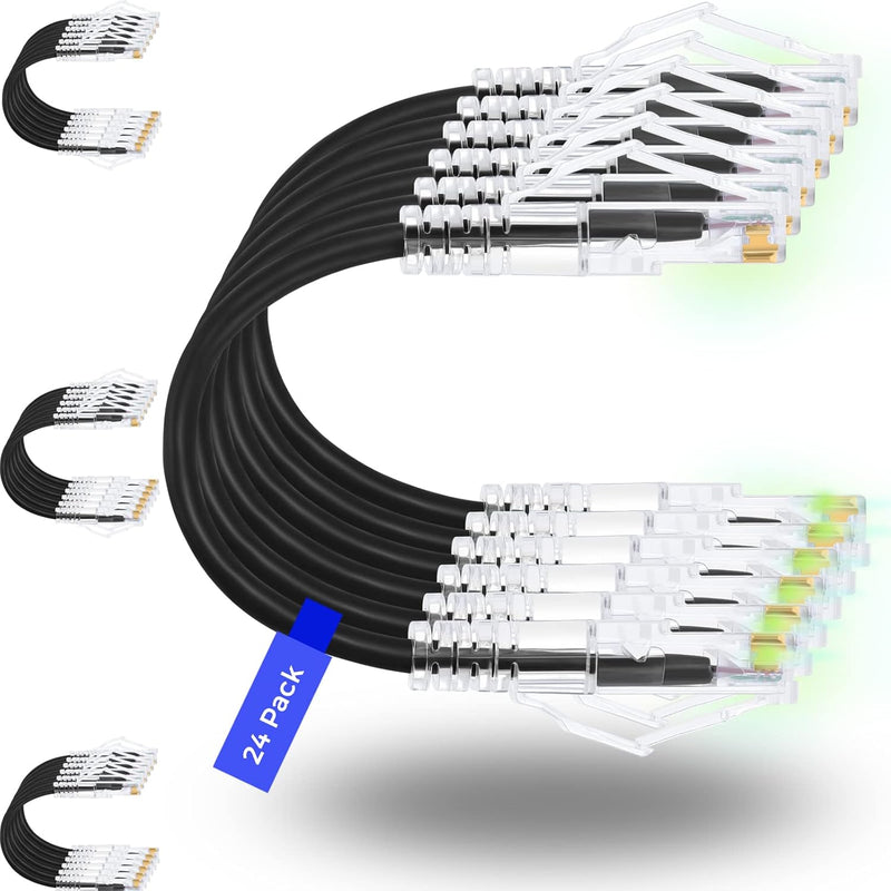 Patch Cables Cat6/ Cat6A 0.5Ft 24 Pack Slim, Cat6A Ethernet Patch Cable 10G Su