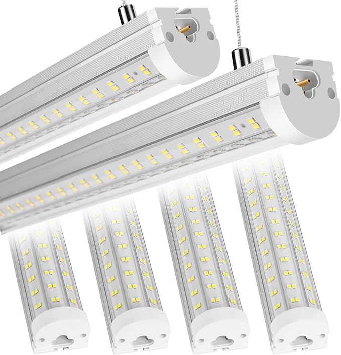 6 Pack 8FT U Shape LED Ceiling Lights 125W 20000LM 6500K Linkable Plug and Play Garage Lights