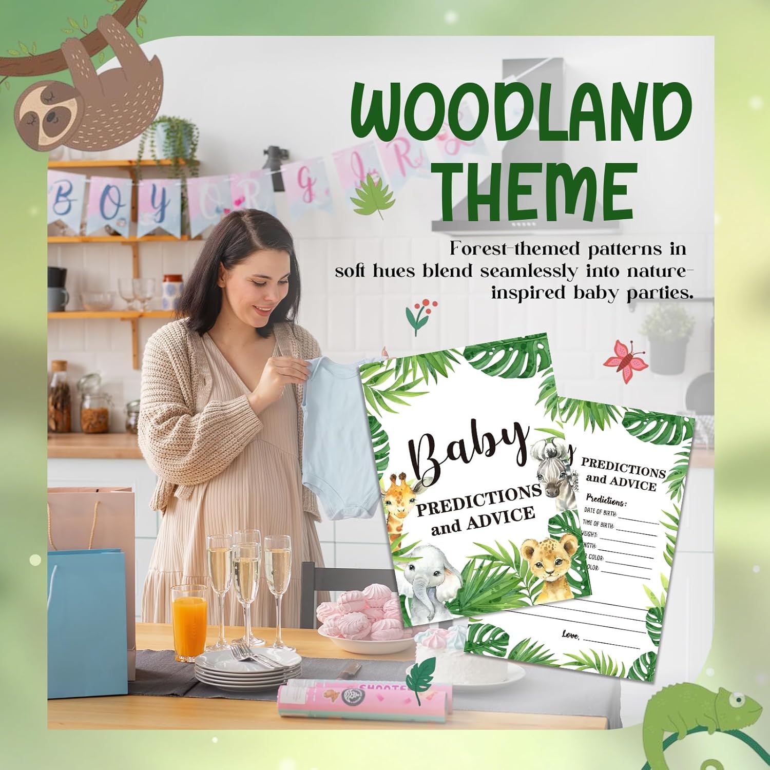 Woodland Baby Predictions For Baby Shower Advice Cards, 30-Count Safari Gender Neutral Party Games For Table Decorations, Activity And Keepsake For New Parents-D02