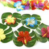 60 Pcs Tropical Party Decoration Supplies 8" Palmtera Hibiscus Leaves And Flowers, Simulation Leaf For Hawaiian Luau Party Jungle Beach Theme Table Decorations