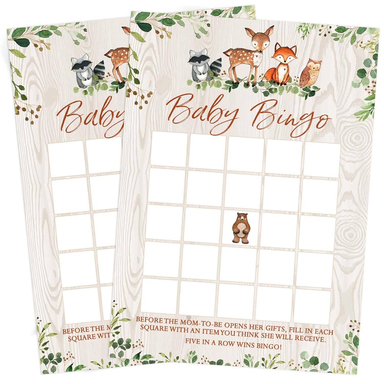 Woodland Baby Shower Game - Baby Bingo, Set Of 50