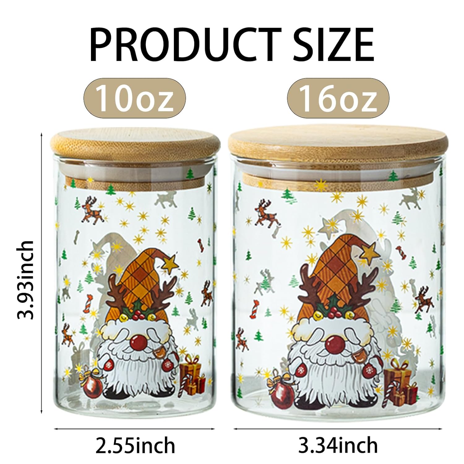 Christmas Glass Jars With Bamboo Lids - Glass Pantry Storage Containers With Lids For Winter Xmas, Christmas Kitchen Decor, Cookie Jar & Candy Jars-Set Of 6 (3 Large & 3 Small)