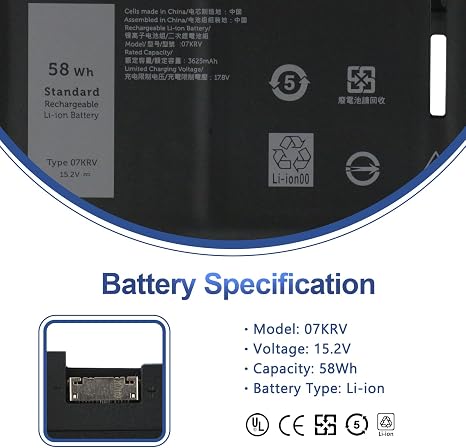 07KRV 41Wh Laptop Battery Replacement for Dell Latitude 5430 5530 Precision 3570